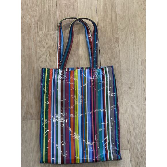 NWOT Paperchase Reusable Lined Multicolored Striped Tote Bag - Picture 2 of 6